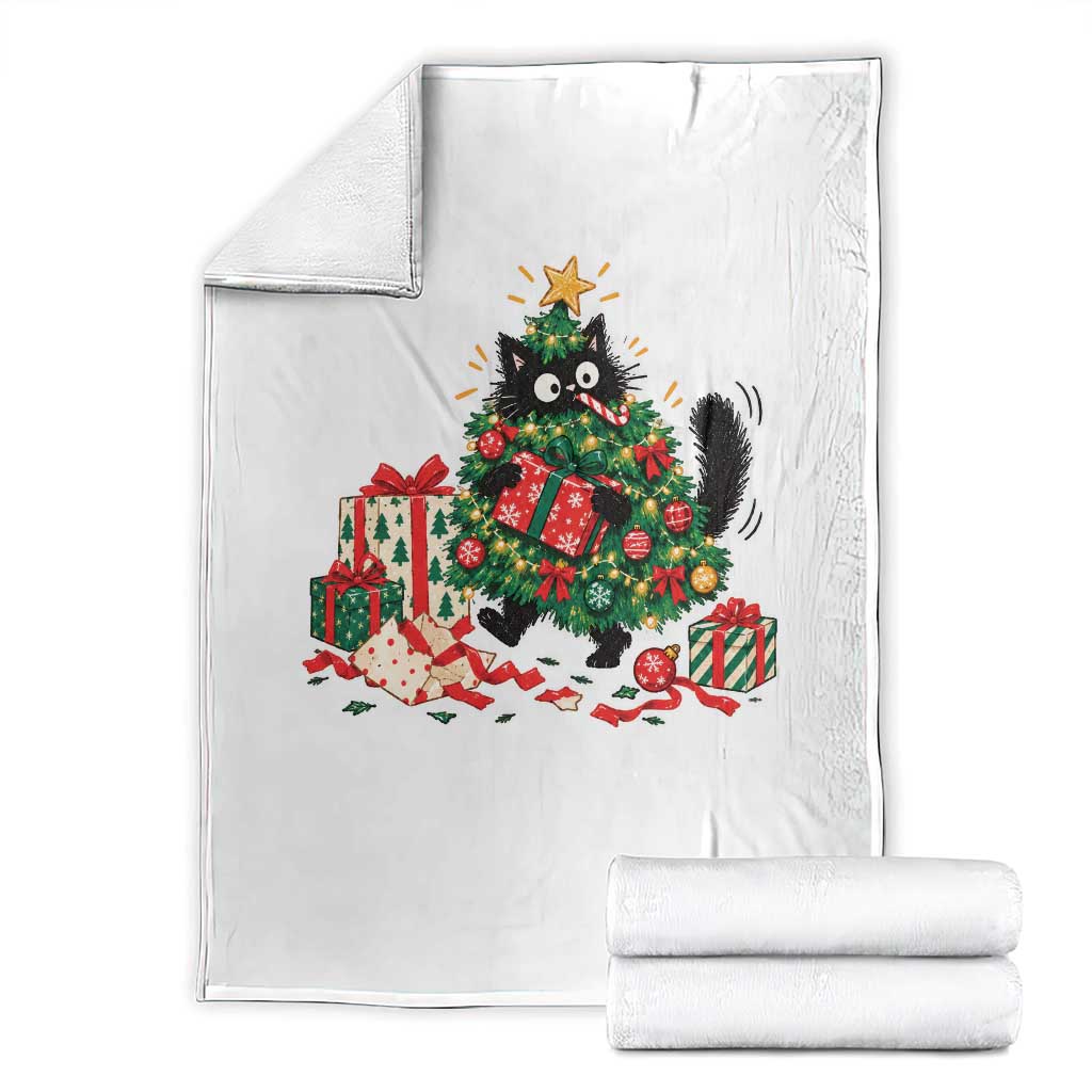 Christmas Black Cat Throw Blanket Funny Mischievous Pet Tree Decorating Holiday