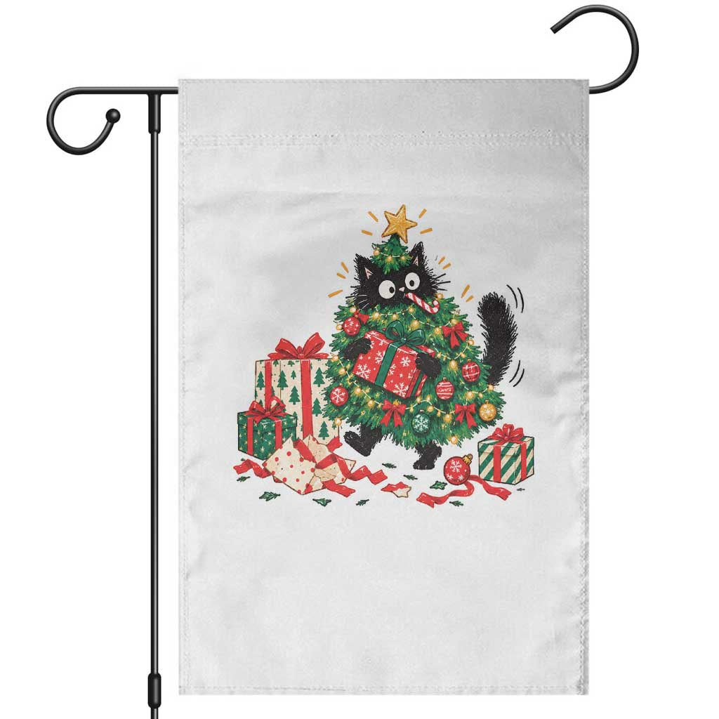 Christmas Black Cat Garden Flag Funny Mischievous Pet Tree Decorating Holiday