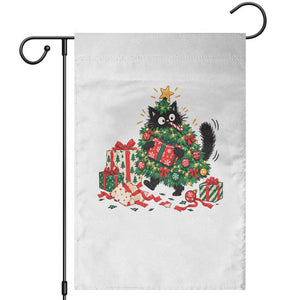 Christmas Black Cat Garden Flag Funny Mischievous Pet Tree Decorating Holiday