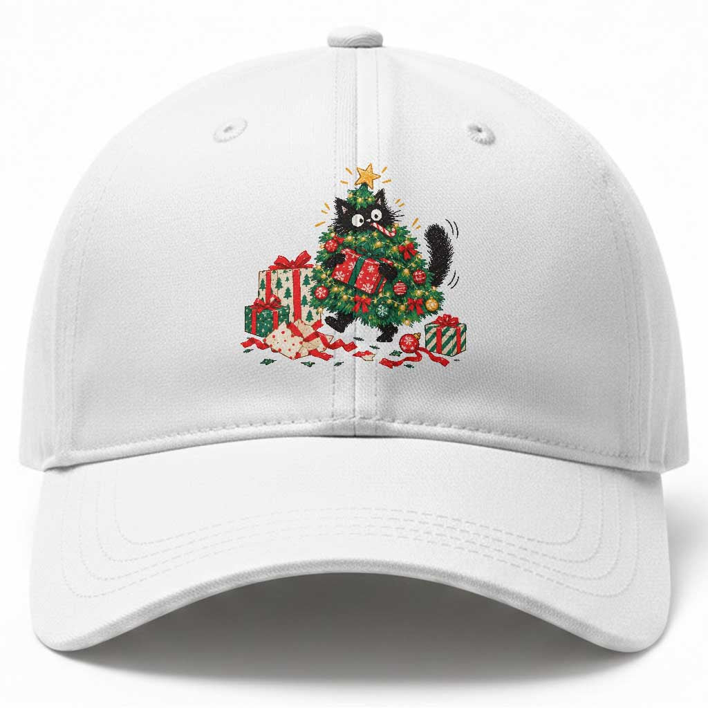 Christmas Black Cat Baseball Cap Funny Mischievous Pet Tree Decorating Holiday