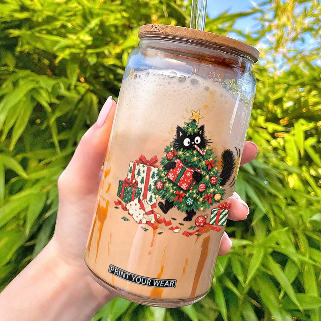 Christmas Black Cat Glass Can Funny Mischievous Pet Tree Decorating Holiday