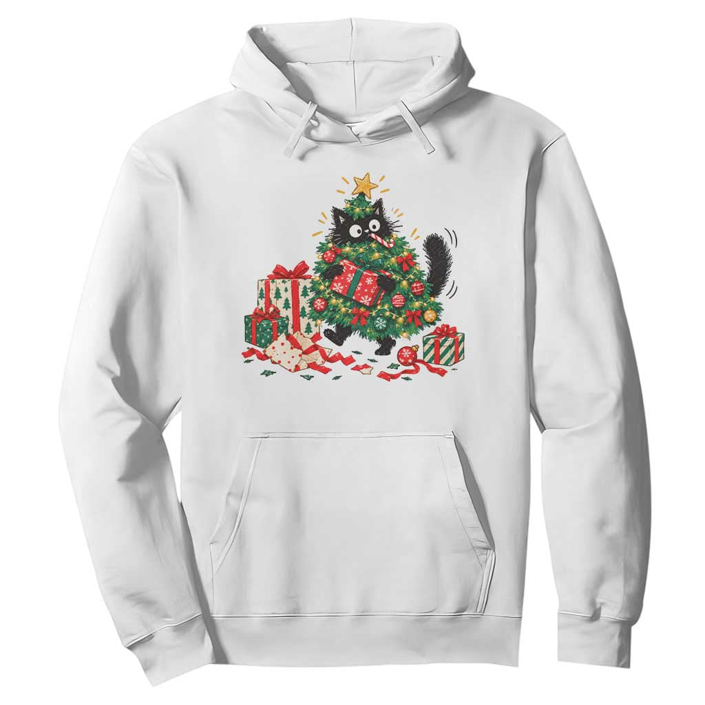 Christmas Black Cat Hoodie Funny Mischievous Pet Tree Decorating Holiday