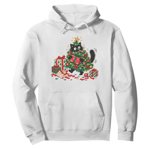 Christmas Black Cat Hoodie Funny Mischievous Pet Tree Decorating Holiday