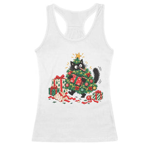 Christmas Black Cat Racerback Tank Top Funny Mischievous Pet Tree Decorating Holiday