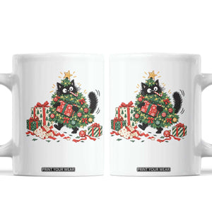 Christmas Black Cat Coffee Mug Funny Mischievous Pet Tree Decorating Holiday