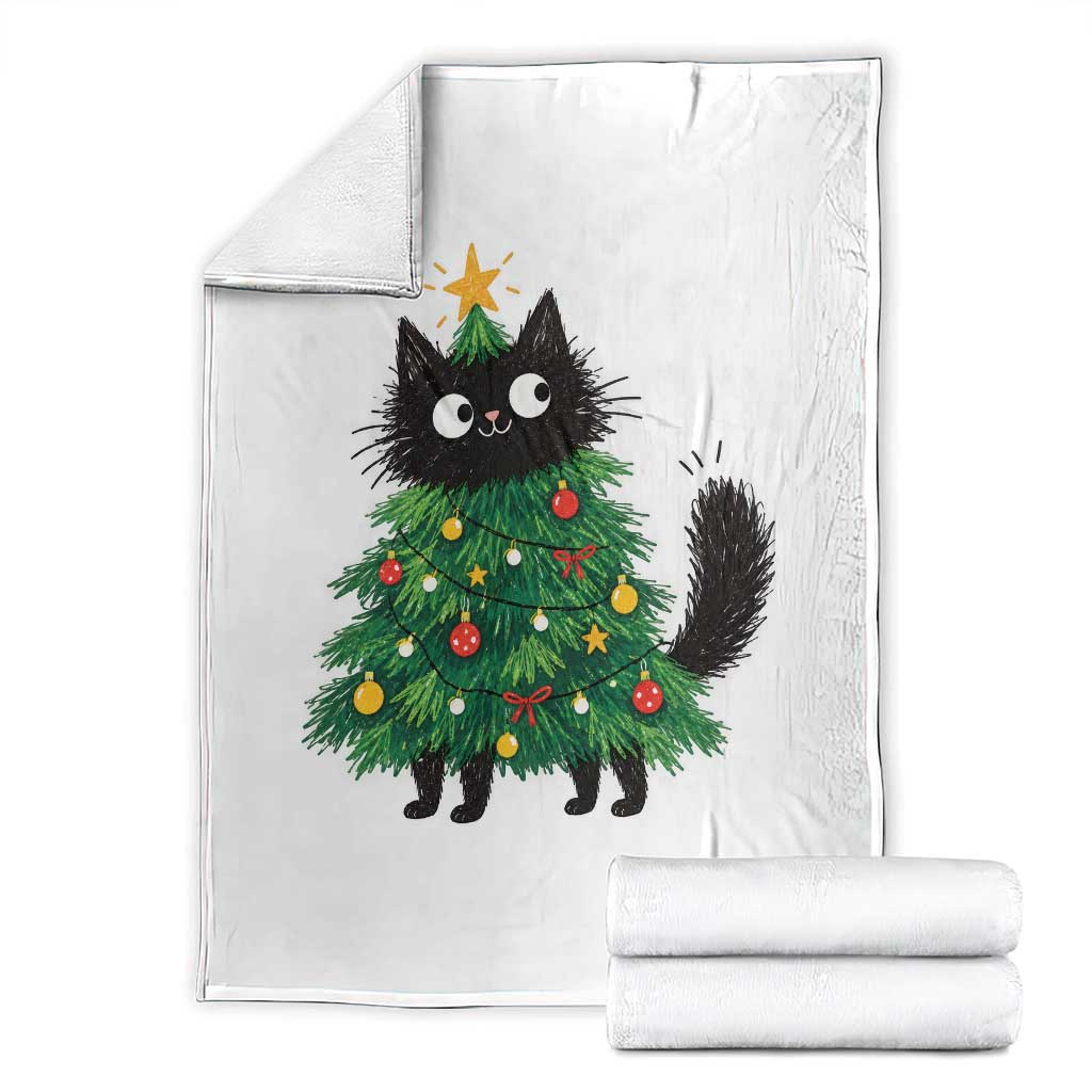 Funny Black Cat Christmas Tree Throw Blanket Holiday Kitten Cat Lover Graphic