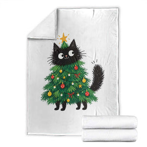 Funny Black Cat Christmas Tree Throw Blanket Holiday Kitten Cat Lover Graphic