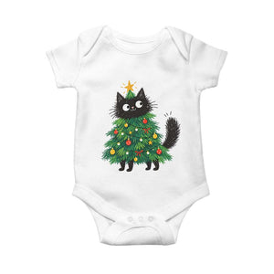 Funny Black Cat Christmas Tree Baby Onesie Holiday Kitten Cat Lover Graphic