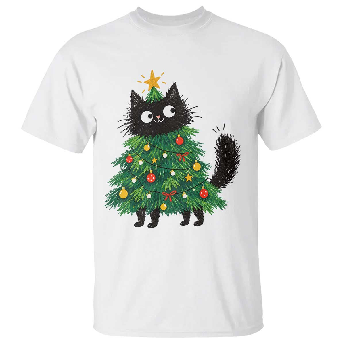 Funny Black Cat Christmas Tree T Shirt Holiday Kitten Cat Lover Graphic