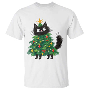 Funny Black Cat Christmas Tree T Shirt Holiday Kitten Cat Lover Graphic