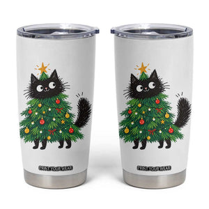 Funny Black Cat Christmas Tree Tumbler Cup Holiday Kitten Cat Lover Graphic