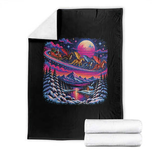 Santa Dragon Sleigh Fantasy Christmas Throw Blanket Synthwave Winter Retro Neon Holiday Night