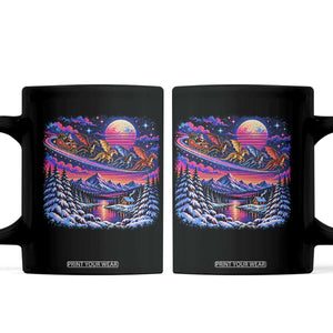 Santa Dragon Sleigh Fantasy Christmas Coffee Mug Synthwave Winter Retro Neon Holiday Night