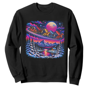 Santa Dragon Sleigh Fantasy Christmas Sweatshirt Synthwave Winter Retro Neon Holiday Night