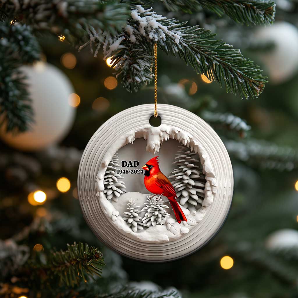 Personalized Dad Memorial Christmas Ornament Custom Year Loss of Father Gift Red Cardinal Ceramic Ornament TS10 Print Your Wear