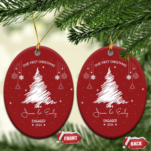 Personalized Engagement Christmas Ornament Custom Name Our First Christmas Engaged 2024 Xmas Gift TS10 Oval Red Print Your Wear