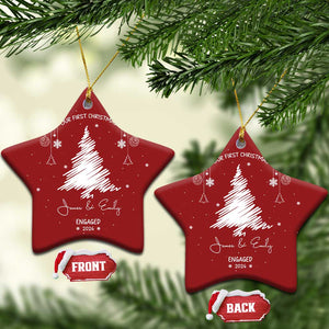 Personalized Engagement Christmas Ornament Custom Name Our First Christmas Engaged 2024 Xmas Gift TS10 Star Red Print Your Wear