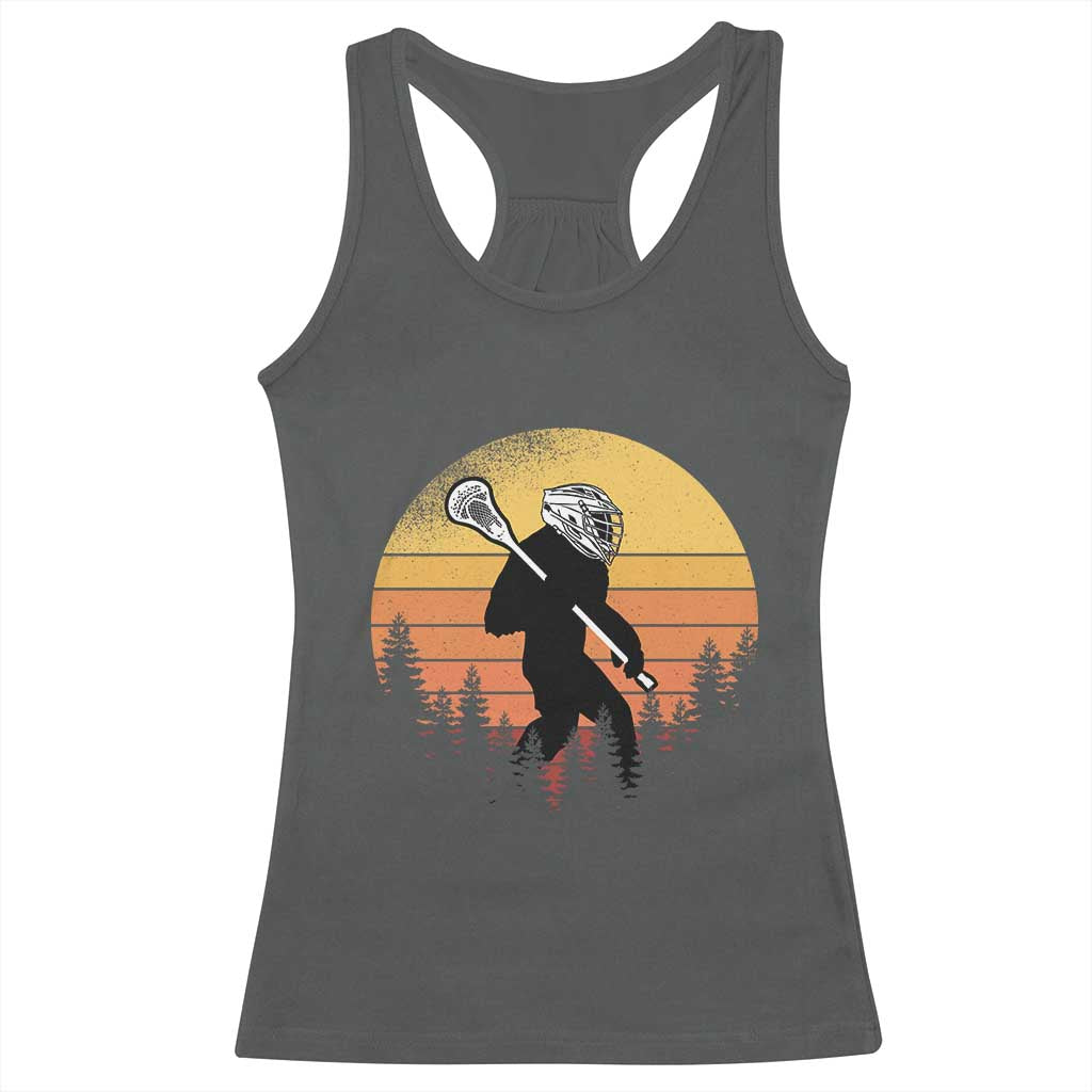 Funny Lax Bigfoot Racerback Tank Top Retro Vintage Sasquatch Lacrosse TS10 Dark Heather Print Your Wear