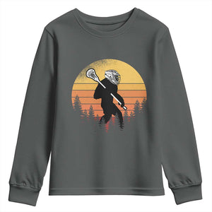 Funny Lax Bigfoot Youth Sweatshirt Retro Vintage Sasquatch Lacrosse TS10 Dark Heather Print Your Wear