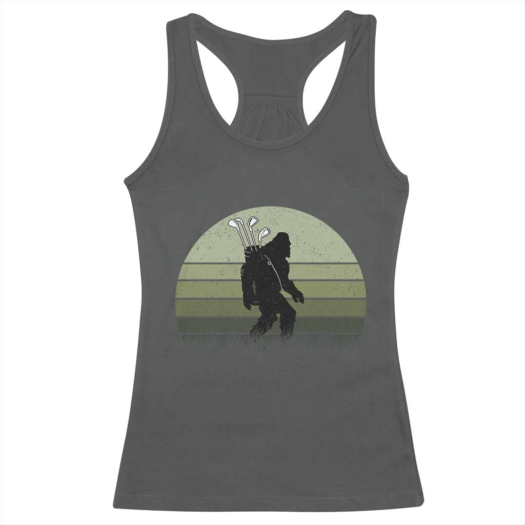 Bigfoot Golfer Racerback Tank Top Funny Sasquatch Golfing Golf Balls TS10 Dark Heather Print Your Wear