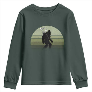 Bigfoot Golfer Youth Sweatshirt Funny Sasquatch Golfing Golf Balls TS10 Dark Forest Green Print Your Wear