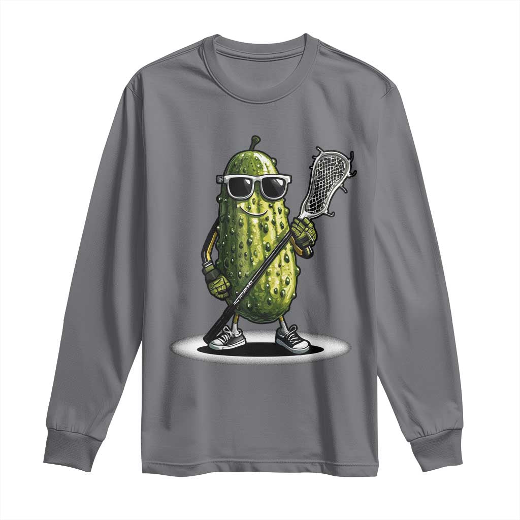 Funny Lacrosse Long Sleeve Shirt Pickle Playing Lax Lover Player TS10 Charcoal Print Your Wear