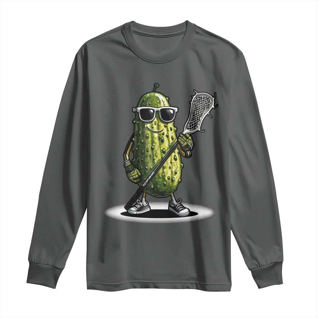 Funny Lacrosse Long Sleeve Shirt Pickle Playing Lax Lover Player TS10 Dark Heather Print Your Wear