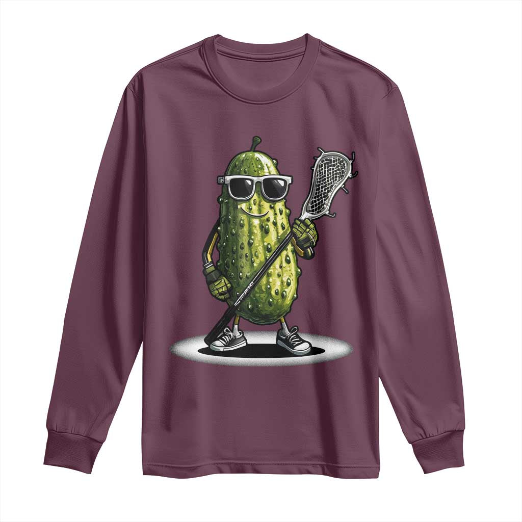 Funny Lacrosse Long Sleeve Shirt Pickle Playing Lax Lover Player TS10 Maroon Print Your Wear