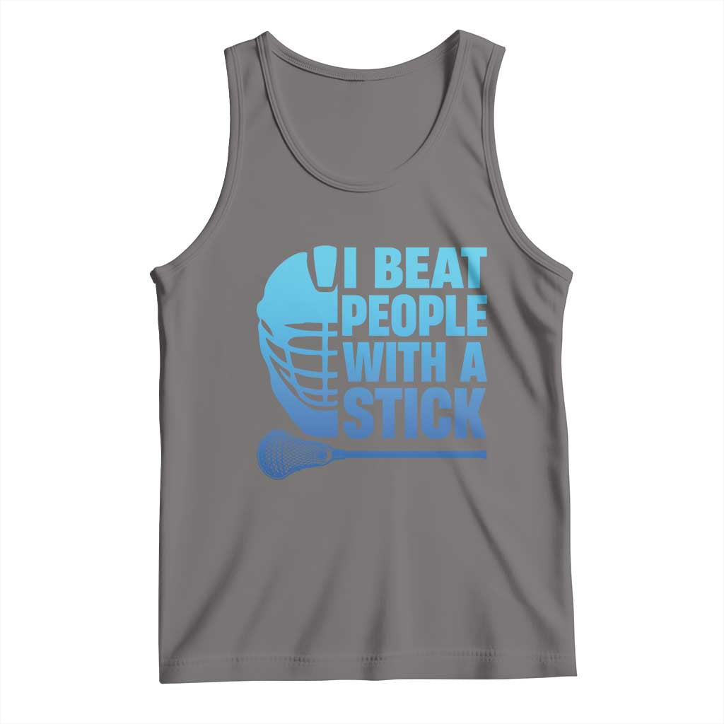 Funny Lacrosse Player Tank Top I Beat People With A Stick Funny Saying TS10 Deep Heather Print Your Wear