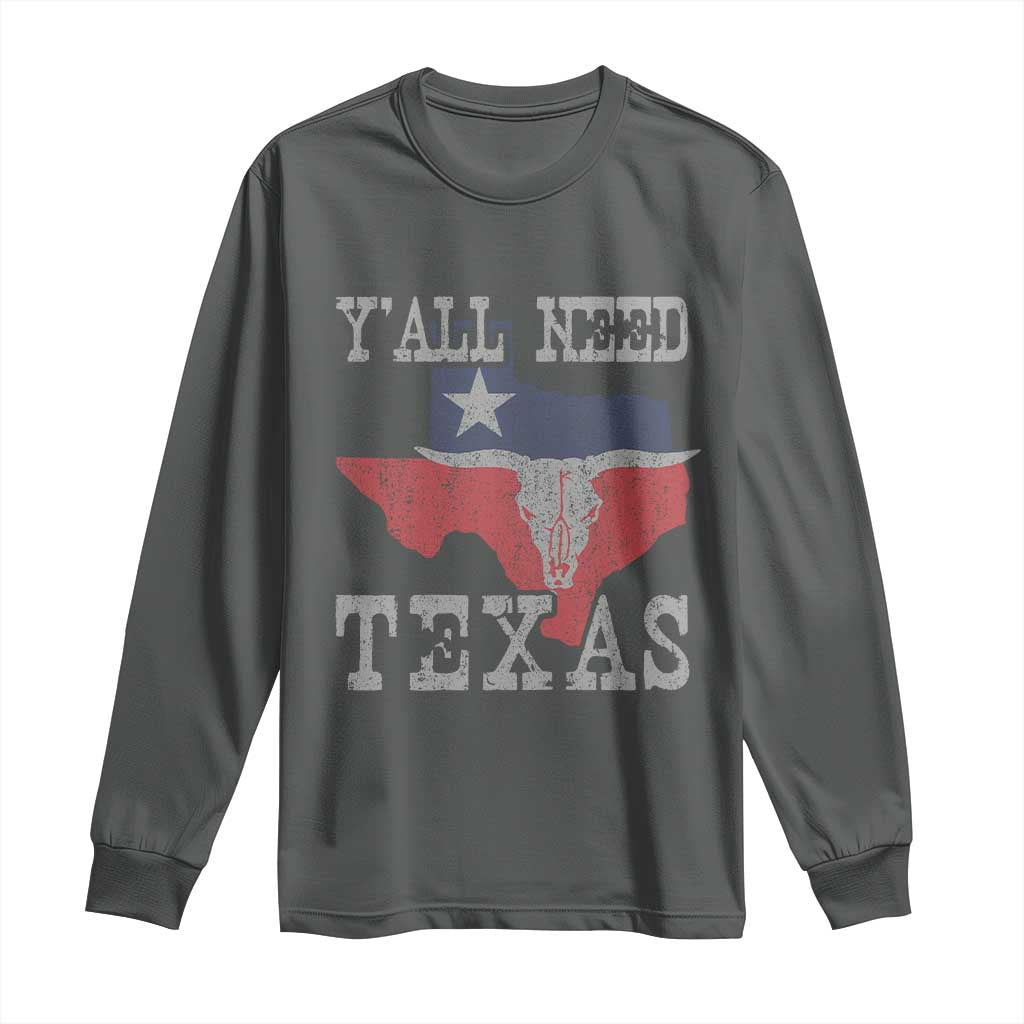 Yall Need Texas Long Sleeve Shirt State Map Vintage TS10 Dark Heather Print Your Wear