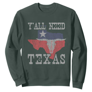Yall Need Texas Sweatshirt State Map Vintage TS10 Dark Forest Green Print Your Wear