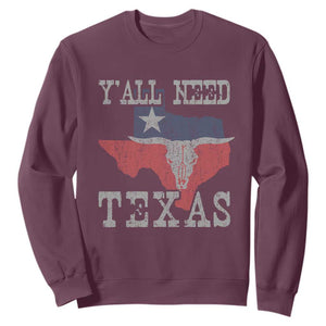 Yall Need Texas Sweatshirt State Map Vintage TS10 Maroon Print Your Wear