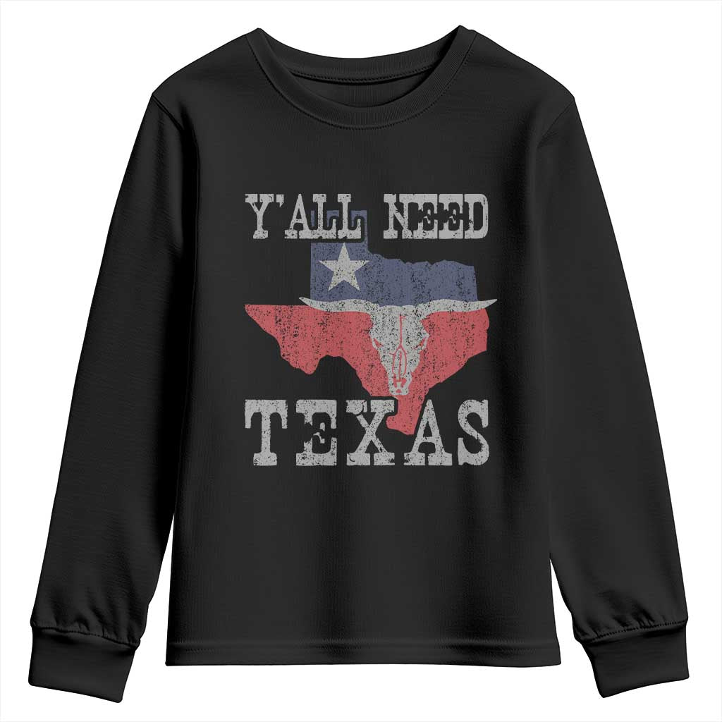 Yall Need Texas Youth Sweatshirt State Map Vintage TS10 Black Print Your Wear
