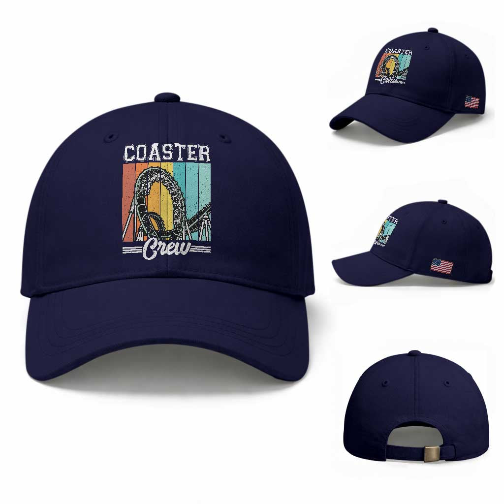 Vintage Rollercoaster Crew Baseball Cap Family Roller Coaster Amusement Park TS10 Baseball Cap Universal Fit Dark Blue Print Your Wear