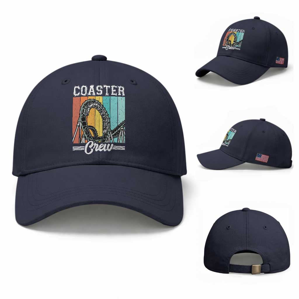 Vintage Rollercoaster Crew Baseball Cap Family Roller Coaster Amusement Park TS10 Baseball Cap Universal Fit Navy Print Your Wear