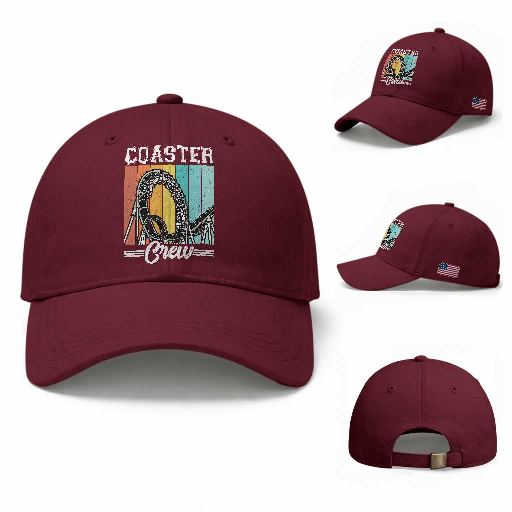 Vintage Rollercoaster Crew Baseball Cap Family Roller Coaster Amusement Park TS10 Baseball Cap Universal Fit Maroon Print Your Wear