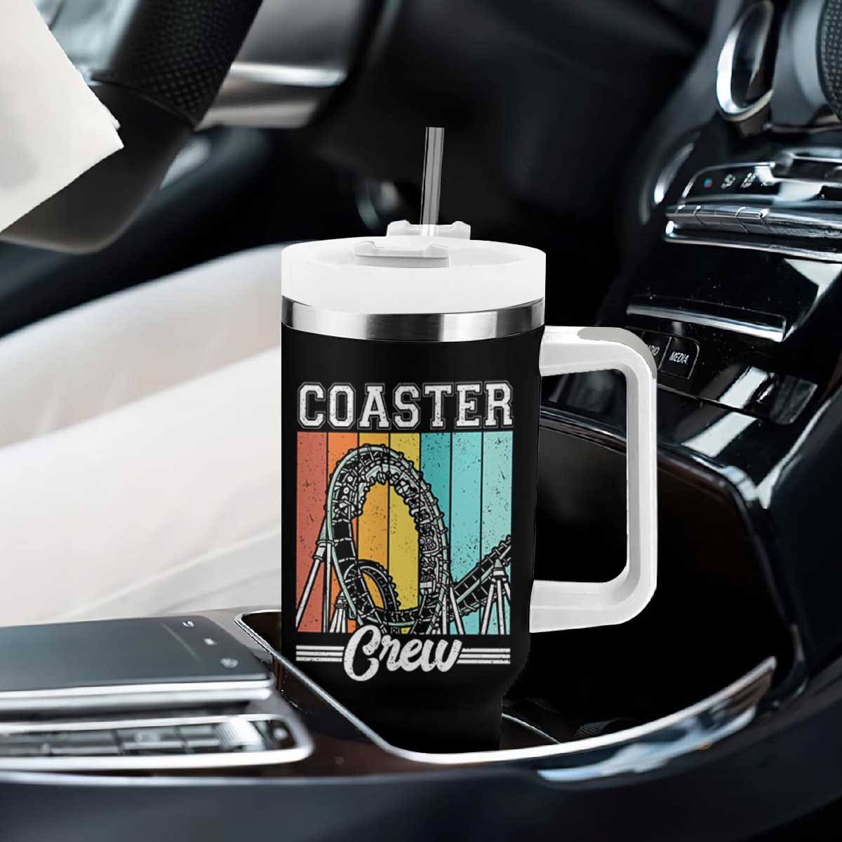 Vintage Rollercoaster Crew Tumbler With Handle Family Roller Coaster Amusement Park TS10 Print Your Wear