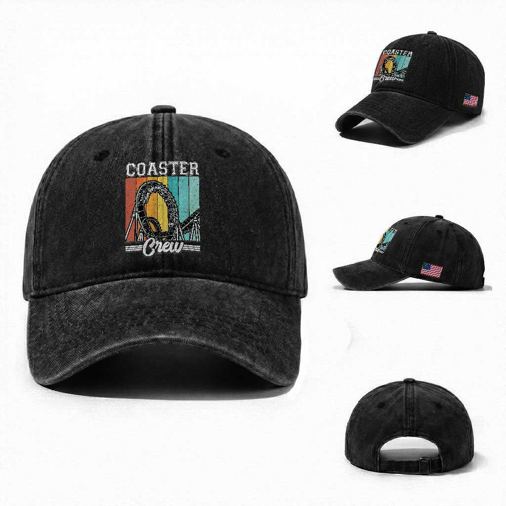 Vintage Rollercoaster Crew Washed Cotton Baseball Cap Family Roller Coaster Amusement Park TS10 Washed Cap Universal Fit Black Print Your Wear