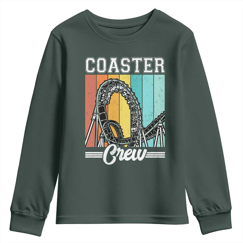 Vintage Rollercoaster Crew Youth Sweatshirt Family Roller Coaster Amusement Park TS10 Dark Forest Green Print Your Wear