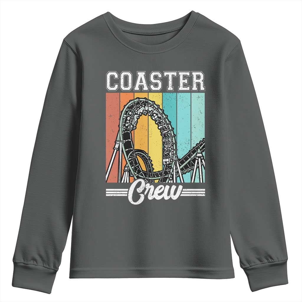 Vintage Rollercoaster Crew Youth Sweatshirt Family Roller Coaster Amusement Park TS10 Dark Heather Print Your Wear