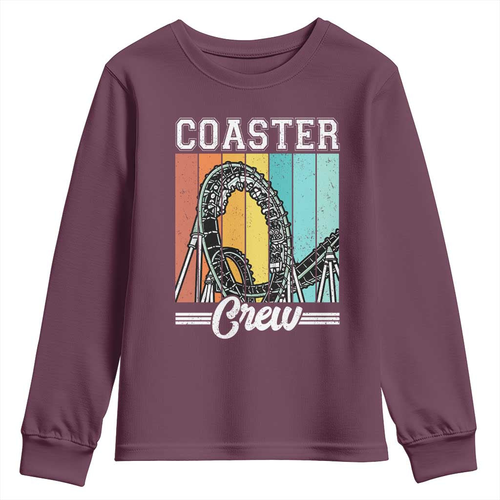 Vintage Rollercoaster Crew Youth Sweatshirt Family Roller Coaster Amusement Park TS10 Maroon Print Your Wear