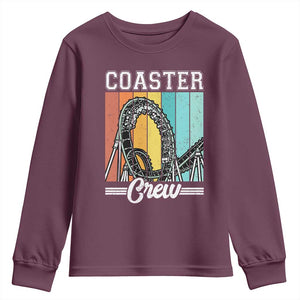 Vintage Rollercoaster Crew Youth Sweatshirt Family Roller Coaster Amusement Park TS10 Maroon Print Your Wear