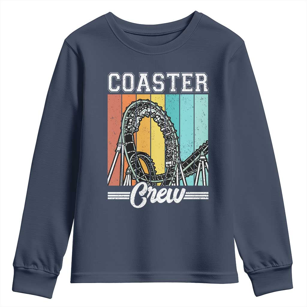 Vintage Rollercoaster Crew Youth Sweatshirt Family Roller Coaster Amusement Park TS10 Navy Print Your Wear