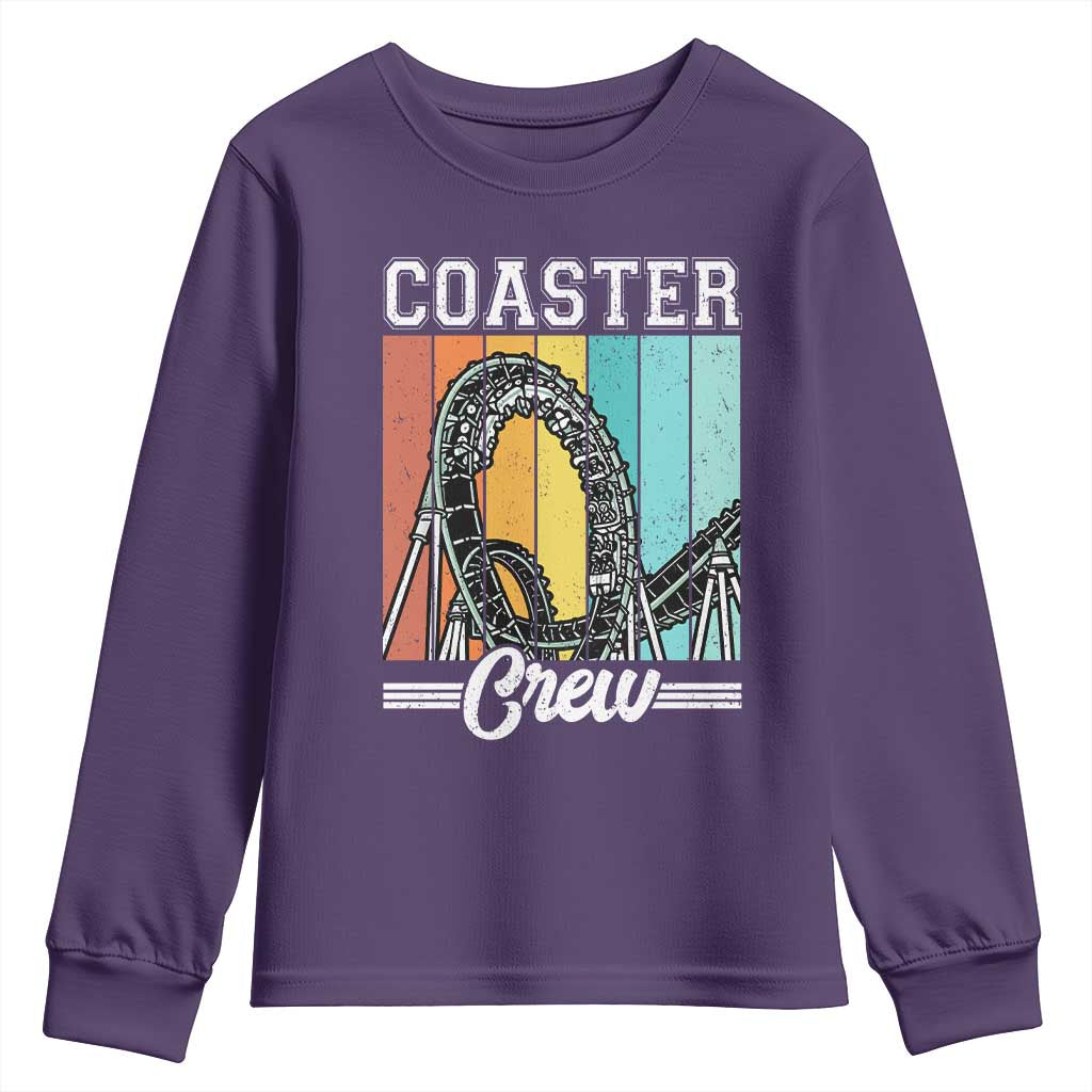 Vintage Rollercoaster Crew Youth Sweatshirt Family Roller Coaster Amusement Park TS10 Purple Print Your Wear