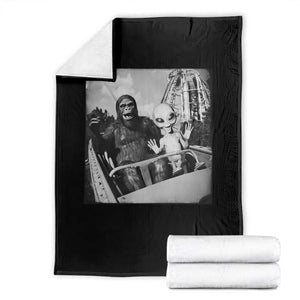 Funny Bigfoot Alien Throw Blanket Sasquatch UFO Coaster TS10 Black Print Your Wear