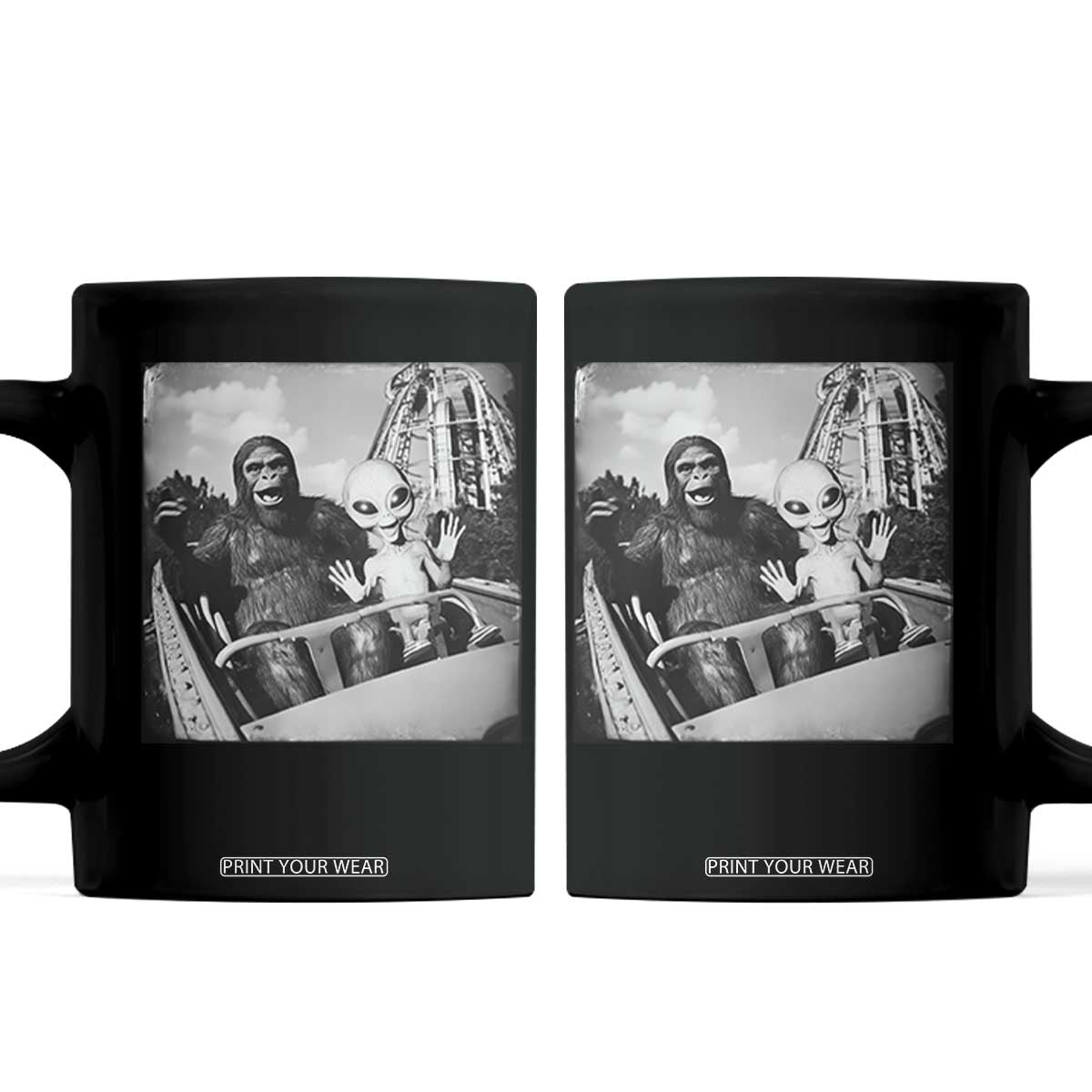 Funny Bigfoot Alien Coffee Mug Sasquatch UFO Coaster TS10 Black Print Your Wear