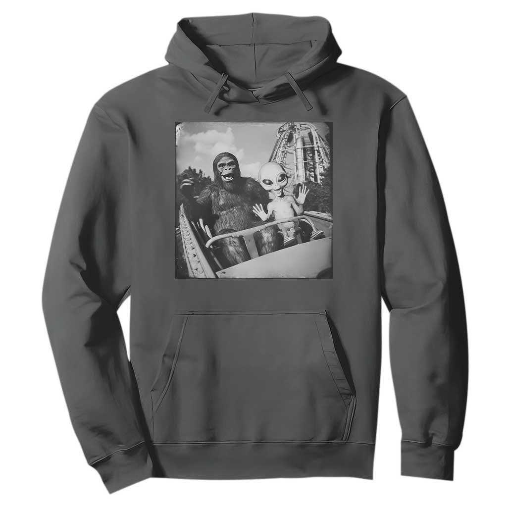 Funny Bigfoot Alien Hoodie Sasquatch UFO Coaster TS10 Dark Heather Print Your Wear