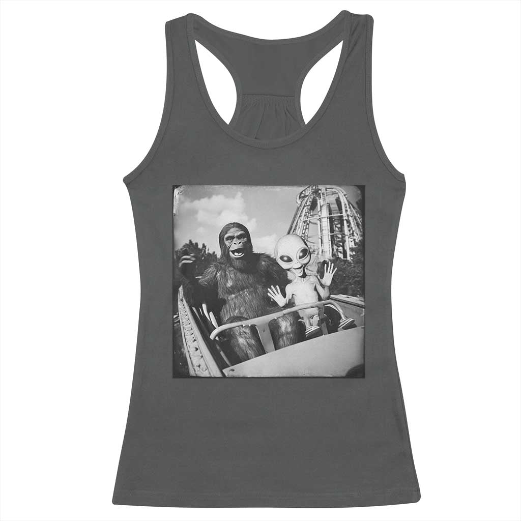 Funny Bigfoot Alien Racerback Tank Top Sasquatch UFO Coaster TS10 Dark Heather Print Your Wear