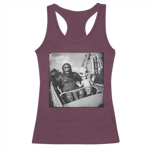 Funny Bigfoot Alien Racerback Tank Top Sasquatch UFO Coaster TS10 Maroon Print Your Wear