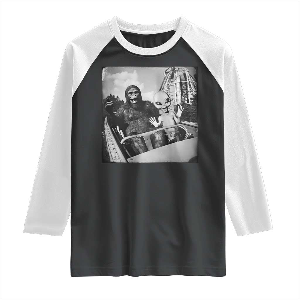 Funny Bigfoot Alien Raglan Shirt Sasquatch UFO Coaster TS10 Black White Print Your Wear